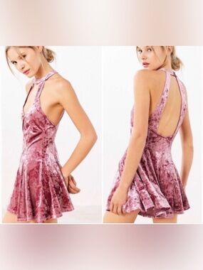 Silence + Noise crushed velvet skirted romper, medium